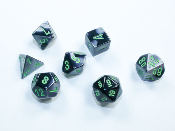 Chessex Dice: Gemini - Mini Polyhedral Black-Grey/Green 7-Die Set