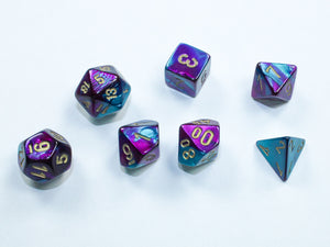 Chessex Dice: Gemini - Mini Polyhedral Purple-Teal/Gold 7-Die Set
