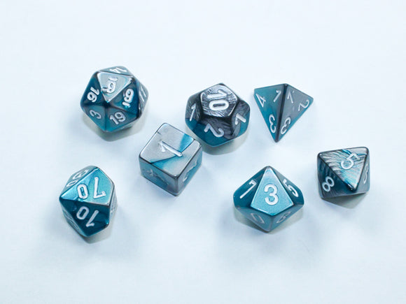 Chessex Dice: Gemini - Mini Polyhedral Steel-Teal/White 7-Die Set