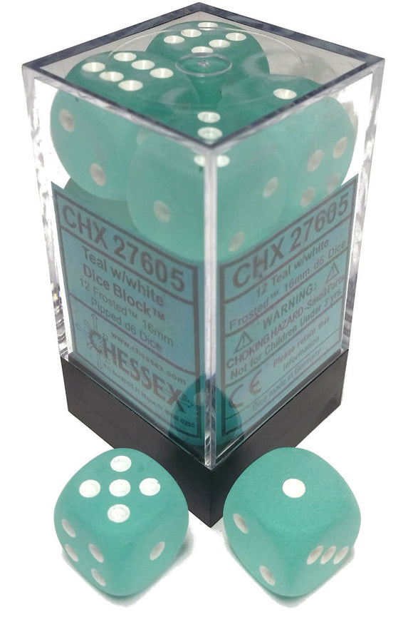 Chessex Dice: Frosted - 16mm D6 Teal/White Block (12)