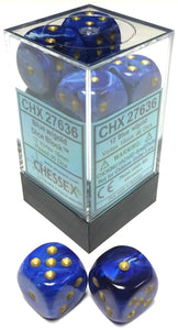 Chessex Dice: Vortex - 16mm D6 Blue/Gold/Black (12)