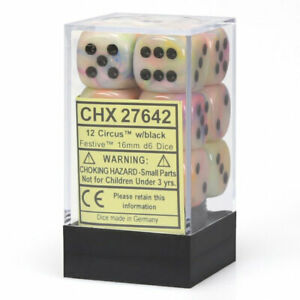 Chessex Dice: Festive - 16mm D6 Circus/Black (12)