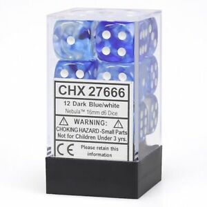 Chessex Dice: Nebula - 16mm D6 Drk Blue/White/Black (12)