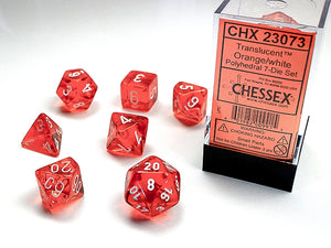 Chessex Dice: Translucent Polyhedral Set Orange/White (7)