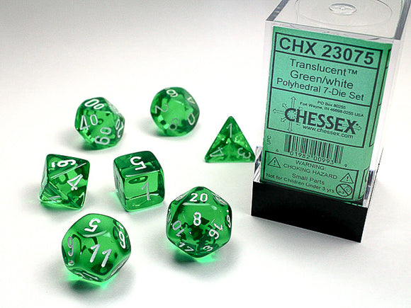 Chessex Dice: Translucent Polyhedral Set Green/White (7)