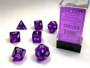 Chessex Dice: Translucent Polyhedral Set Purple/White (7)