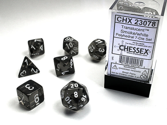 Chessex Dice: Translucent Polyhedral Set - Smoke/White (7)