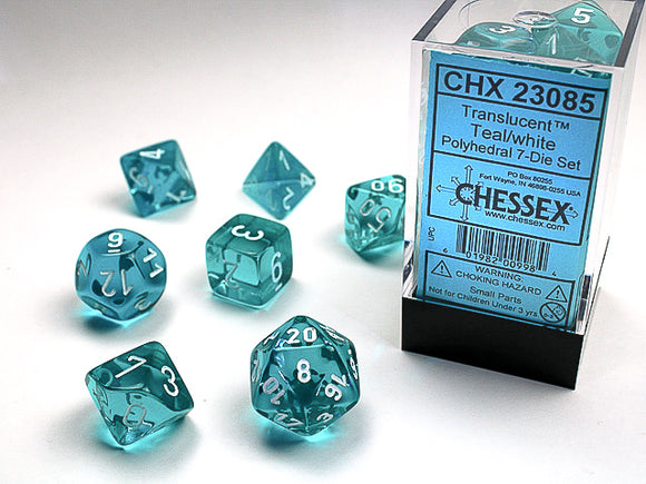 Chessex Dice: Translucent Polyhedral Set Teal/White (7)