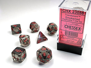 Chessex Dice: Translucent Polyhedral Set Smoke/Red (7)