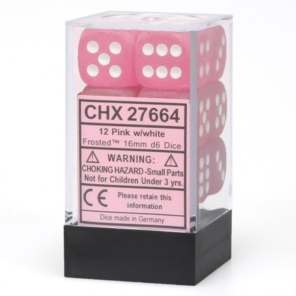 Chessex Dice: Frosted - 16mm D6 Pink/White Block (12)