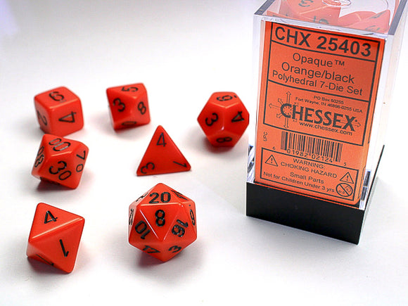Chessex Dice: Opaque Polyhedral Set Orange/Black (7)