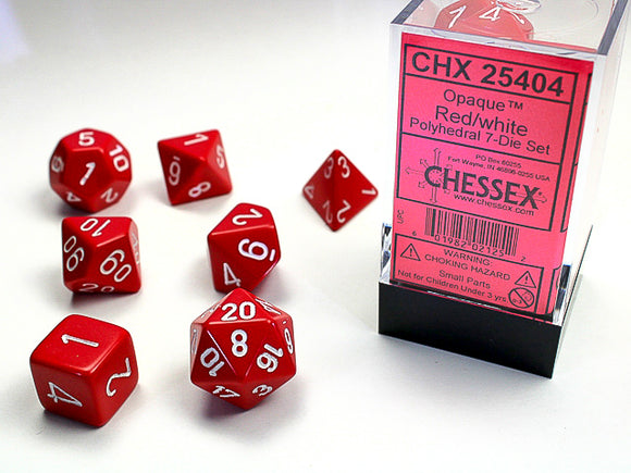 Chessex Dice: Opaque Polyhedral Set Red/White (7)