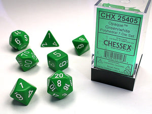 Chessex Dice: Opaque Polyhedral Set Green/White (7)