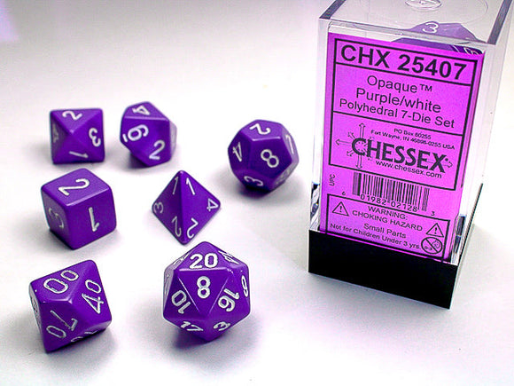 Chessex Dice: Opaque Polyhedral Set Purple/White (7)