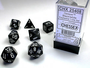Chessex Dice: Opaque Polyhedral Set Black/White (7)
