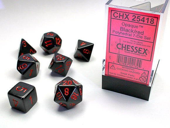 Chessex Dice: Opaque Polyhedral Set Black/Red (7)
