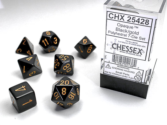 Chessex Dice: Opaque Polyhedral Set Black/Gold (7)