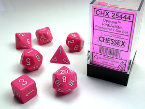 Chessex Dice: Opaque Polyhedral Set Pink/ White (7)