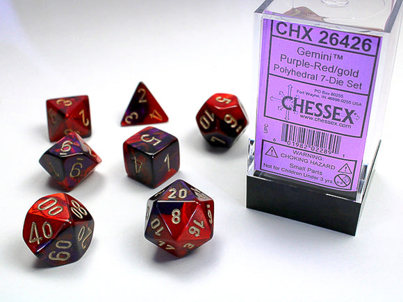 Chessex Dice: Gemini Polyhedral Set Purple Red/Gold (7)