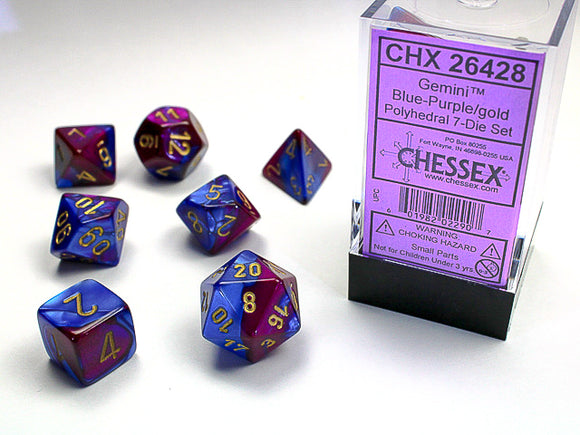 Chessex Dice: Gemini Polyhedral Set Blue Purple/Gold (7)