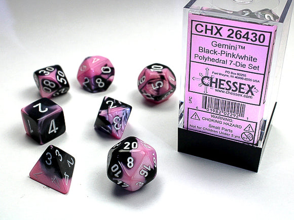 Chessex Dice: Gemini Polyhedral Set Black Pink/White (7)