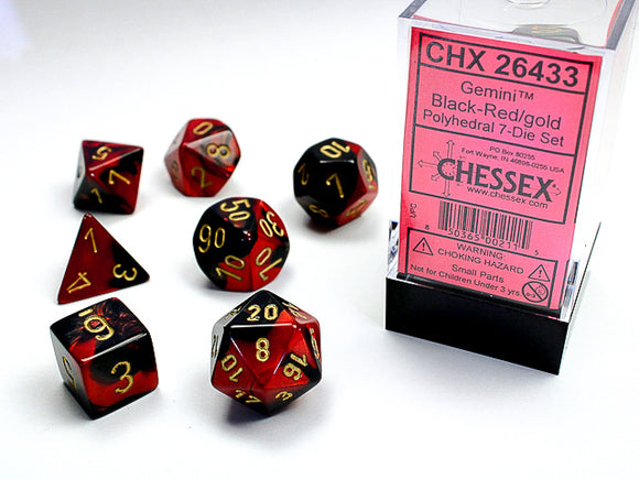 Chessex Dice: Gemini Polyhedral Set Poly Black Red/Gold (7)