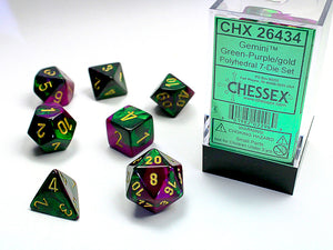 Chessex Dice: Gemini Polyhedral Set Poly Green Purple/Gold (7)