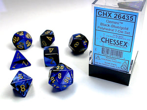 Chessex Dice: Gemini Polyhedral Set Poly Black Blue/Gold (7)