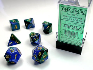 Chessex Dice: Gemini Polyhedral Set Poly Blue Green/Gold (7)