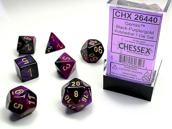 Chessex Dice: Gemini Polyhedral Set Poly Black Purple/Gold (7)