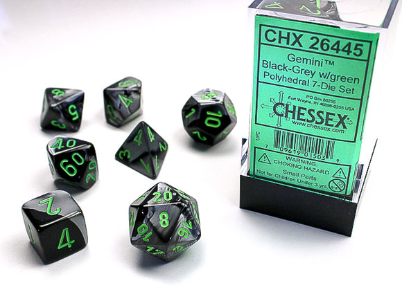 Chessex Dice: Gemini Polyhedral Set Poly Black Grey/Green (7)