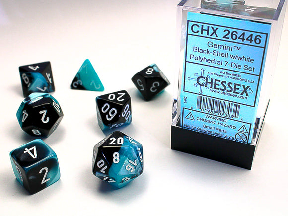 Chessex Dice: Gemini Polyhedral Set Poly Black Shell/White (7)