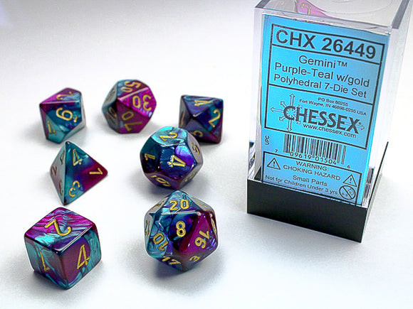 Chessex Dice: Gemini Polyhedral Set Poly Purple Teal/Gold (7)