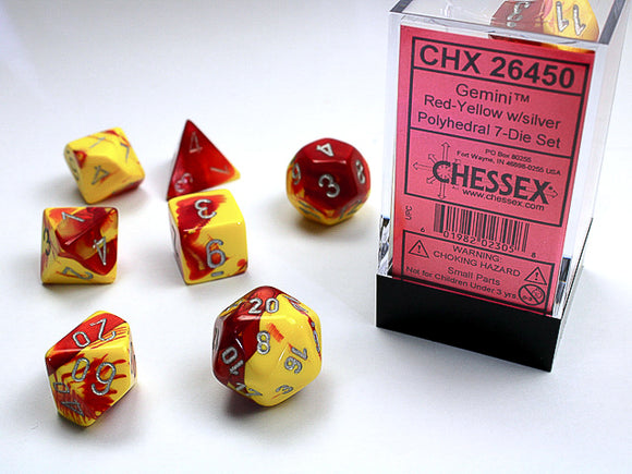 Chessex Dice: Gemini Polyhedral Set Poly Red Yellow/Silver (7)