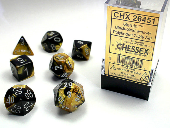 Chessex Dice: Gemini Polyhedral Set Poly Black Gold/Silver (7)