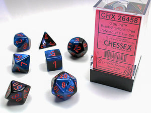 Chessex Dice: Gemini Polyhedral Set Poly Black Starlight/Red (7)