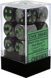 Chessex Dice: Gemini - 16mm D6 Black Gray/Green (12)