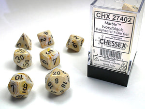Chessex Dice: Marble Polyhedral Set Ivory/Black (7)