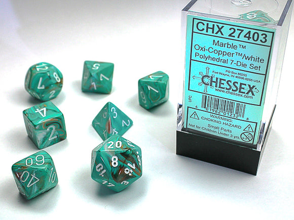 Chessex Dice: Marble Polyhedral Set Oxidized Copper/White (7)