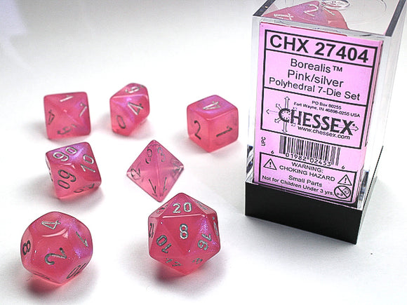 Chessex Dice: Borealis Polyhedral Set Pink/Silver (7)