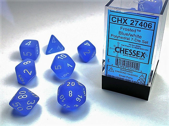 Chessex Dice: Frosted Polyhedral Set Blue/White Set (7)