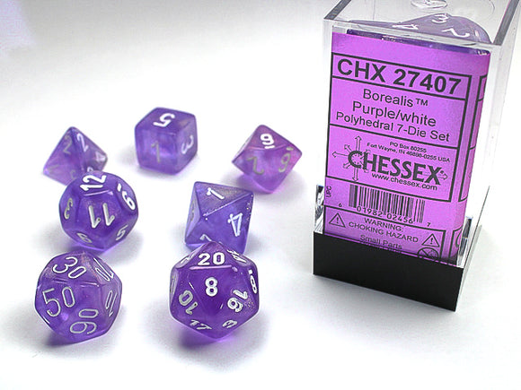 Chessex Dice: Borealis Polyhedral Set Purple/White (7)