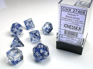 Chessex Dice: Borealis Polyhedral Set Black/White (7)