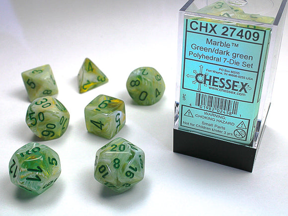Chessex Dice: Marble Polyhedral Set Green/Dark Green (7)