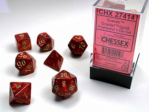 Chessex Dice: Scarab Polyhedral Set Scarlet/Gold (7)