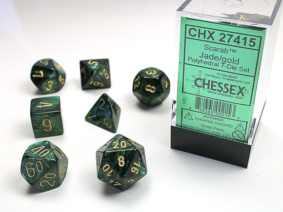 Chessex Dice: Scarab Polyhedral Set Jade/Gold (7)