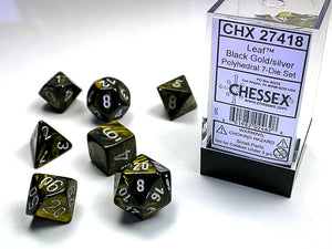 Chessex Dice: Leaf Polyhedral Set Black/Gold/Silver (7)