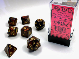 Chessex Dice: Scarab Polyhedral Set Blue/Blood/Gold (7)