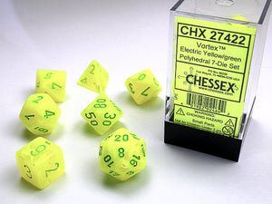 Chessex Dice: Vortex Polyhedral Set Electric Yellow/Green (7)