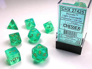Chessex Dice: Borealis Polyhedral Set Green/Gold (7)
